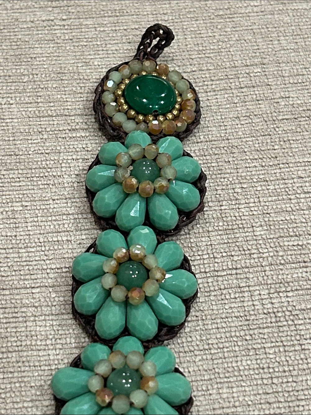 Green glass Beaded Floral Bracelet - Women's Jewelry image 3